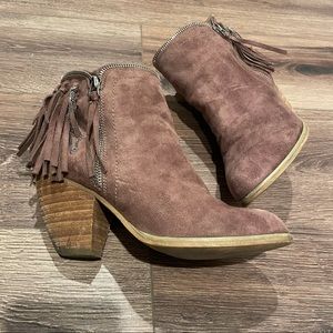 Not Rated Brown Faux Suede Fringed Western Booties